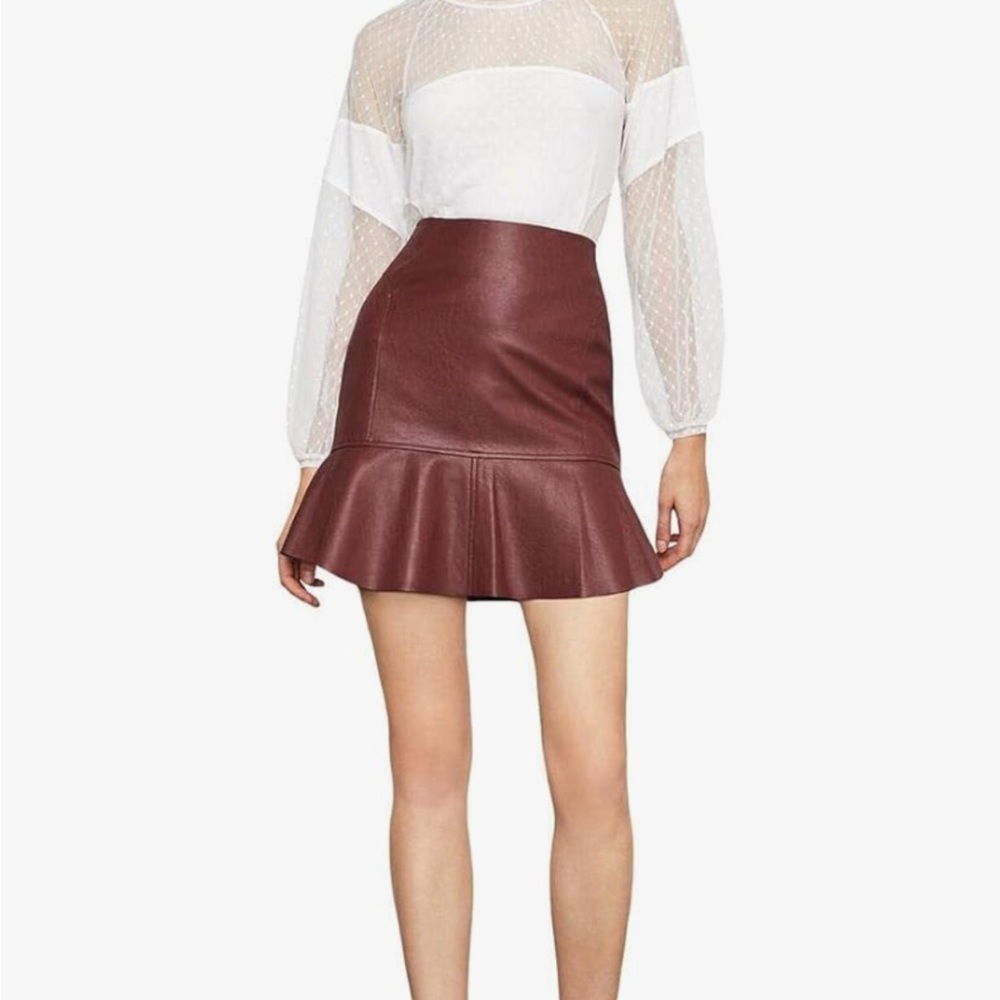 Bcbgmaxazria fax leather brown mini skirt small